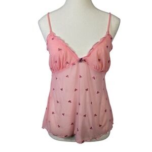 Victoria's Secret Pink Sheer Butterfly Camisole L‎ Sheer Mesh Ruffle Trim 2004